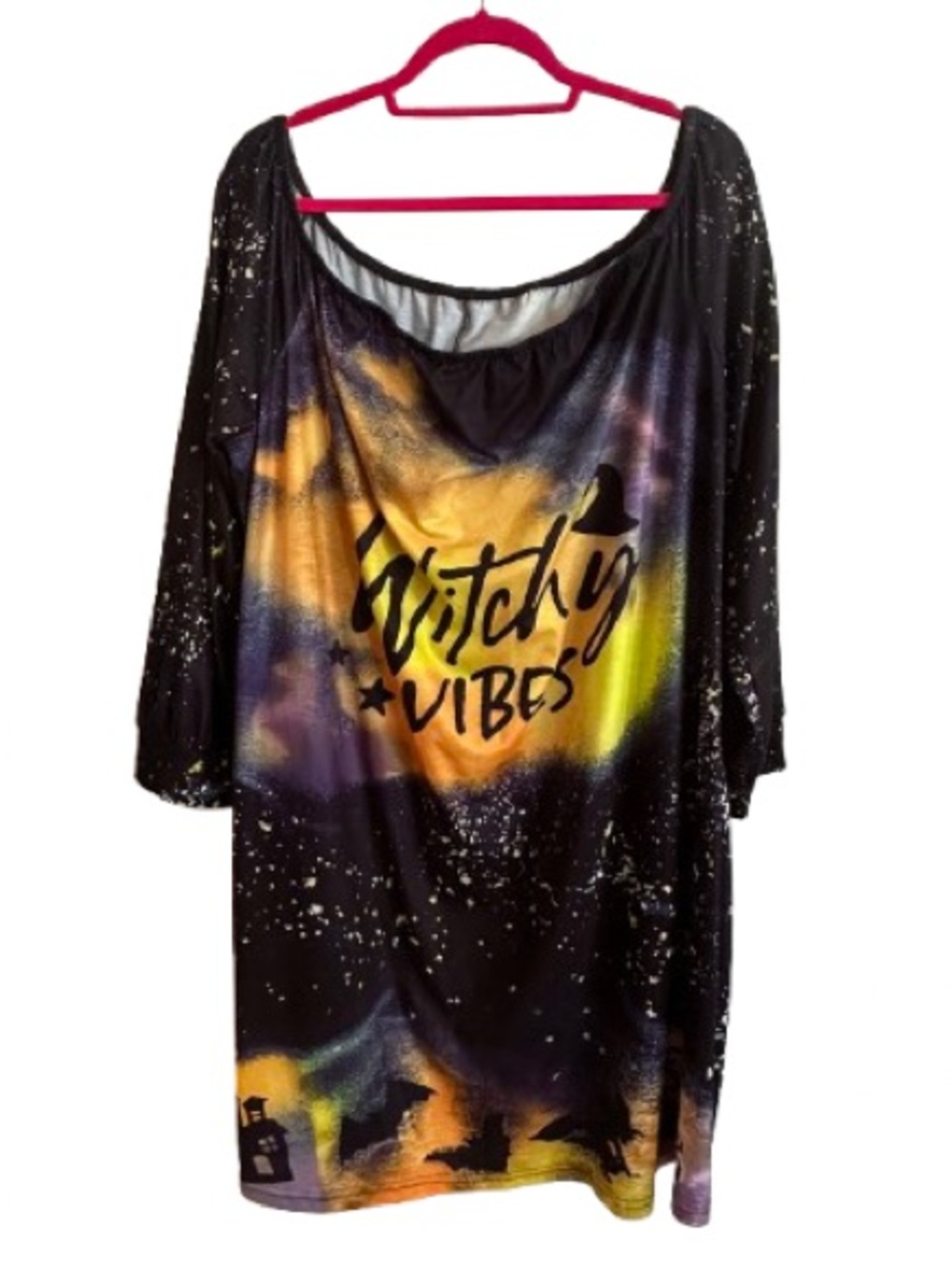 Witchy Vibes Halloween Tunic Dress - Black & Sunset Ombre